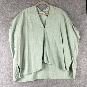 Good Company Linen Blend Tunic Top Womens One Size Green V Neck Lagenlook Beachy